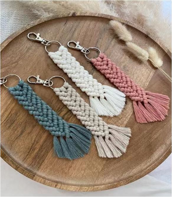16g Weight 1 Piece Vacation Classic Style Solid Color Cotton Rope Braid Keychain