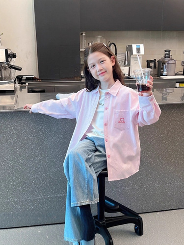 Children's Western-style striped shirt, girls 'loose long-sleeved shirt, big children's cardigan top, 2025 spring and autumn new style