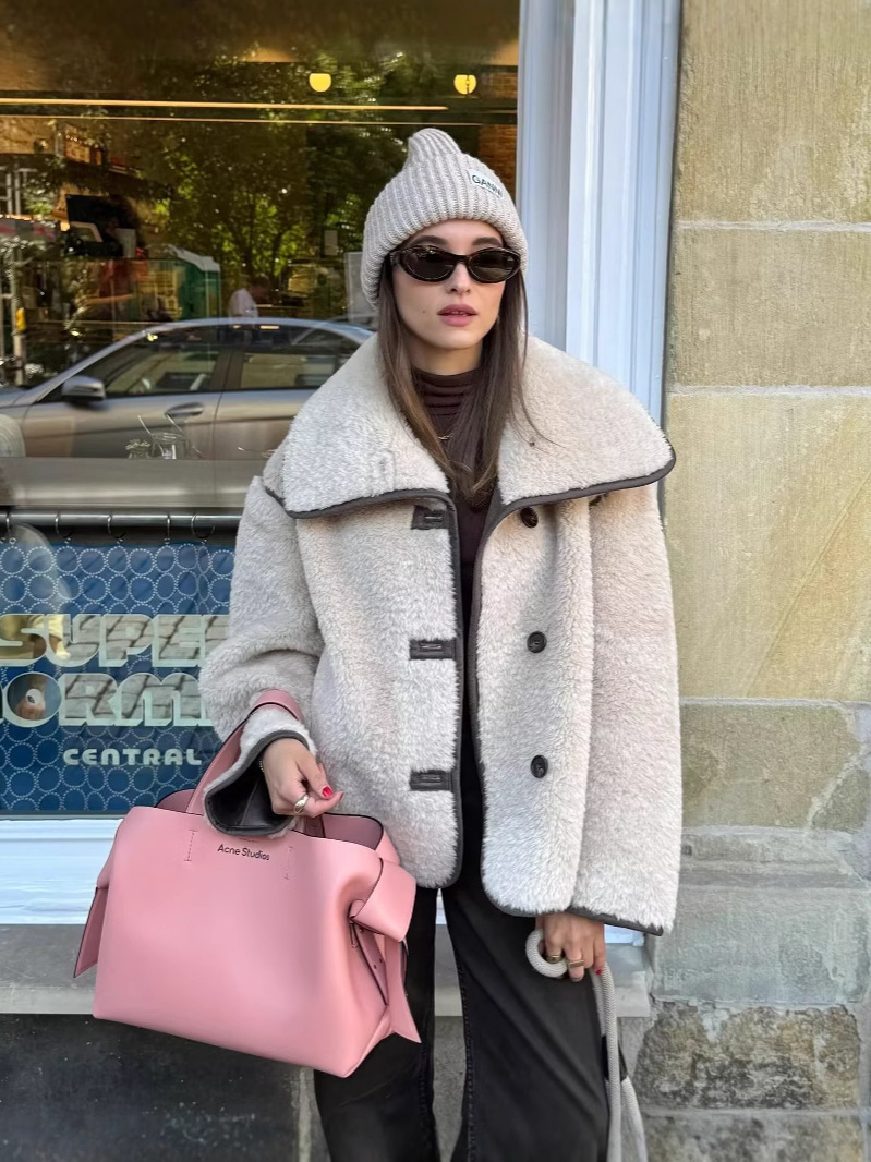 Cross-border women's clothing 2025 spring and autumn new European and American fashion casual plus size lapel fur coat coat women