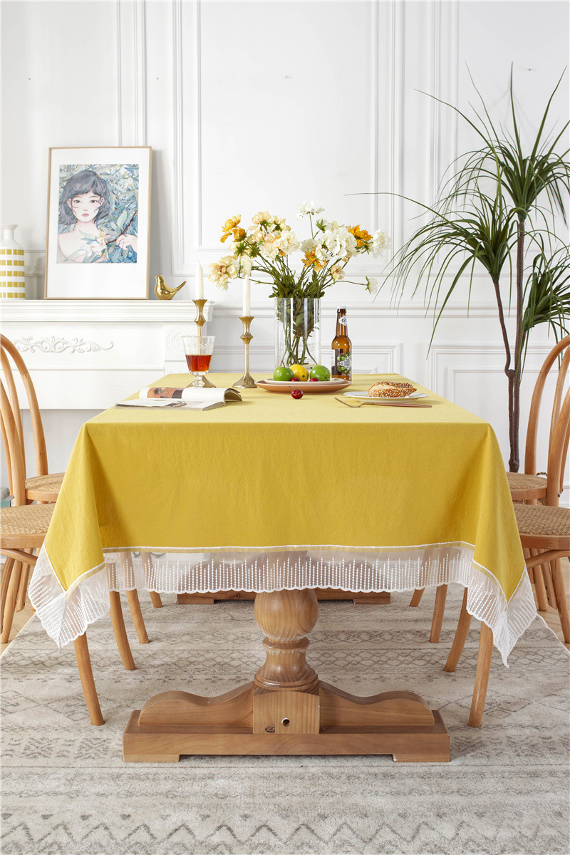 Romantic Solid Colour Washed Cotton Lace Tablecloth For Dining_voghion.com