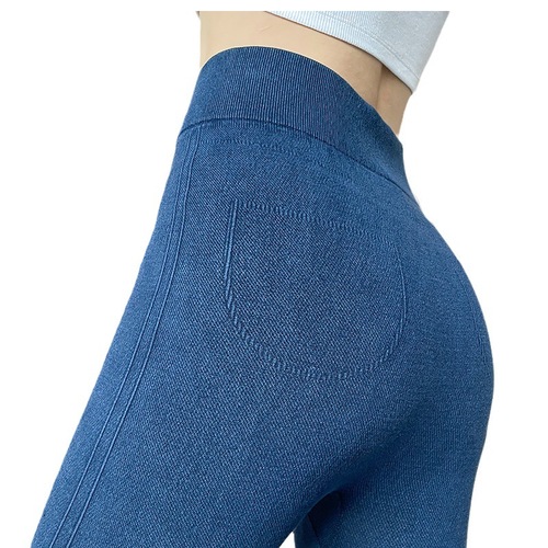 Chic grey faux denim leggings for women, stylish high-waist sandpaper pants, outerwear tight long pants