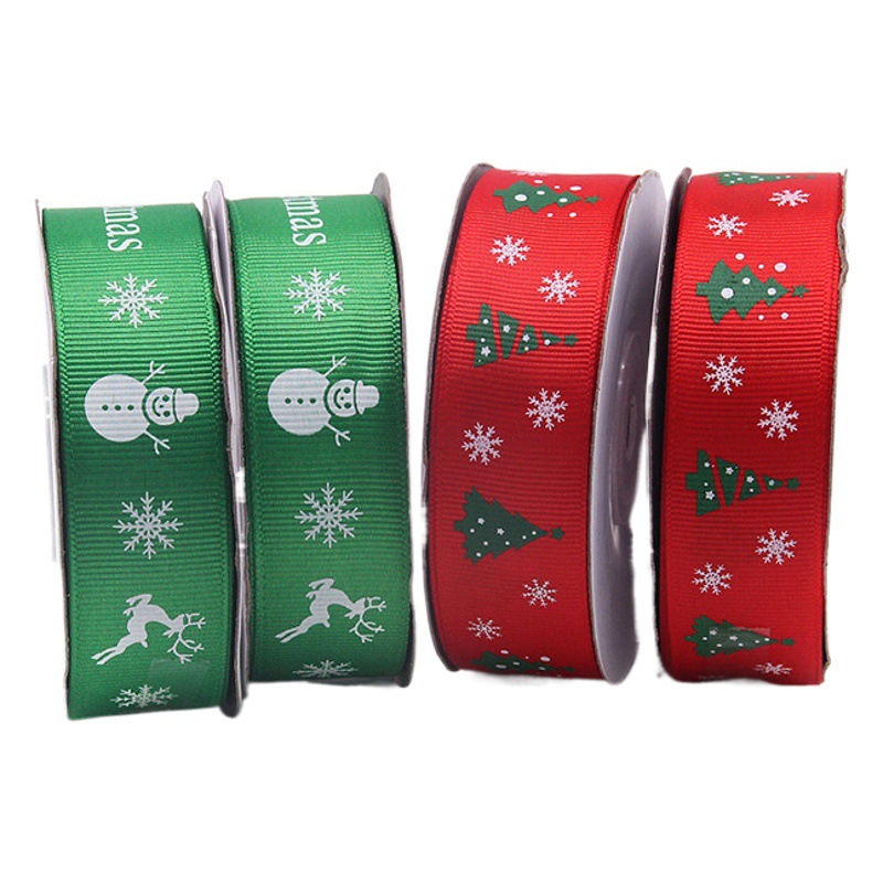 Cinta de embalaje de regalo de Navidad verde rojo 2,5 cm cinta de árbol de Navidad cinta de costilla de muñeco de nieve de Navidad al por mayor