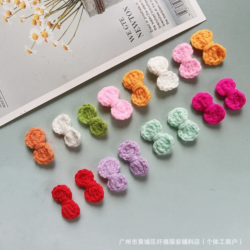 Handmade Crocheted Wool Small Bow 2.5cm Braided Hair Accessories Clothing Accessories Lace Hand Crocheted Flower Accessories