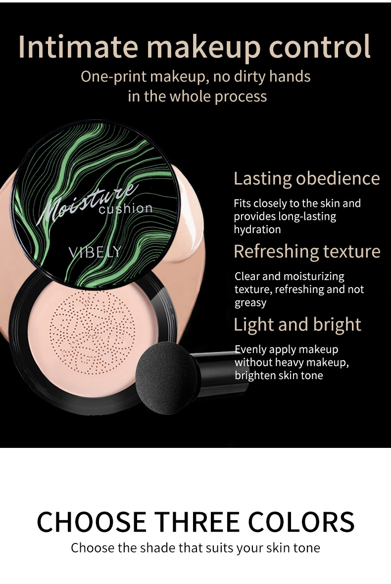VIBELY Concealer Moisturizing Mushroom Head Cushion Beauty Cream Long-lasting, Oil-Control and Non-caking bb Cream Setting Powder Compact undefined