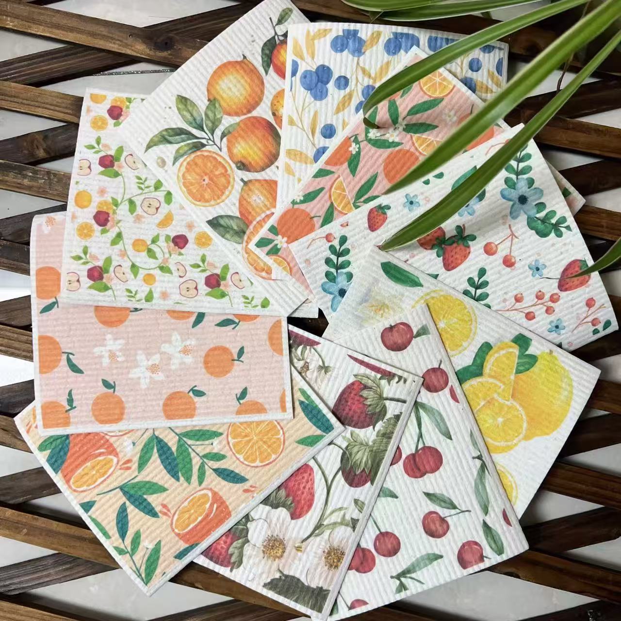 Toallas suecas alemanas dm toallas absorbentes de agua sin aceite eco pulpa de algodón impresa toallas de cocina