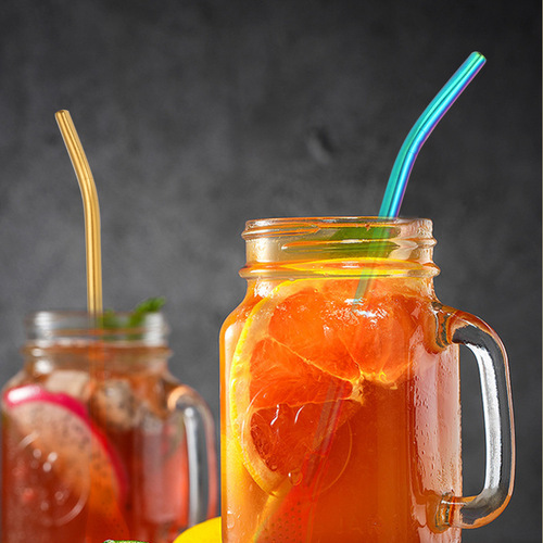 Cross-border Amazon best-selling 304 stainless steel straw spoon set titanium-plated colorful creative beverage filter straws