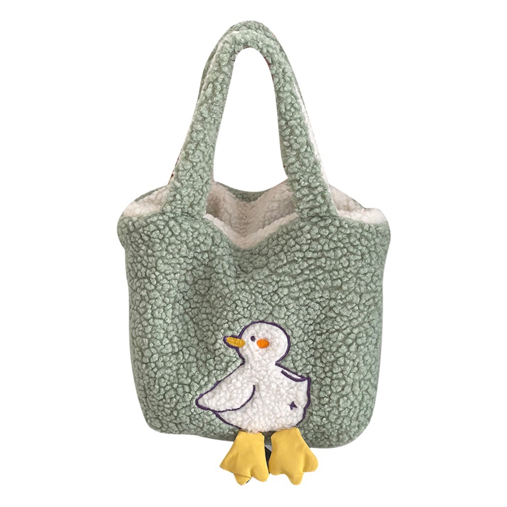 Amazon transfronterizo de suministro/invierno original lindo pato de peluche bolsa de lana de cordero de doble cara bolso de mano