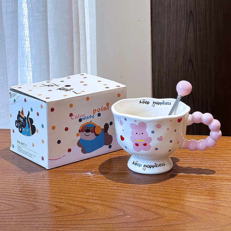 見栄えの良い子犬とウサギのマグカップ、カップルのセラミックドリンクカップ、女の子の誕生日プレゼント、オフィスコーヒーカップ|undefined