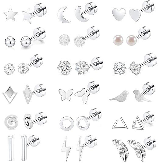 Cross-Border Stainless Steel Internal Thread Piercing Ear Bone Stud Set European and American Style Heart, Star, Moon, Butterfly Multiple Ear Jewelry Wholesale Cross-Border Stainless Steel Internal Thread Piercing Ear Bone Stud Set European and American Style Heart, Star, Moon, Butterfly Multiple Ear Jewelry Wholesale