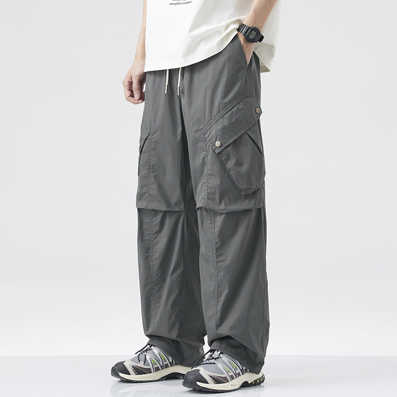 2025 Summer Thin American Style Multi-Pocket Cargo Casual Pants for Men Loose Plus Size Camouflage Wide-Leg Retro Long Trousers Trend