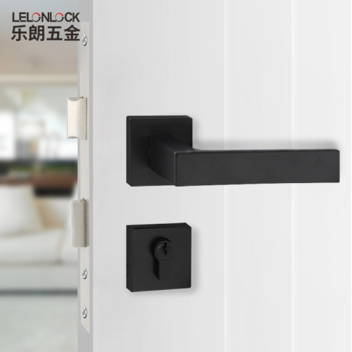 Wholesale zinc alloy Nordic style black square indoor door lock bedroom door lock solid wood door split mechanical door lock