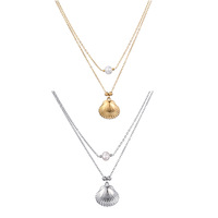 真空炉内电镀抗氧化不掉色海贝珍珠饰品两层叠戴风格不锈钢项链女