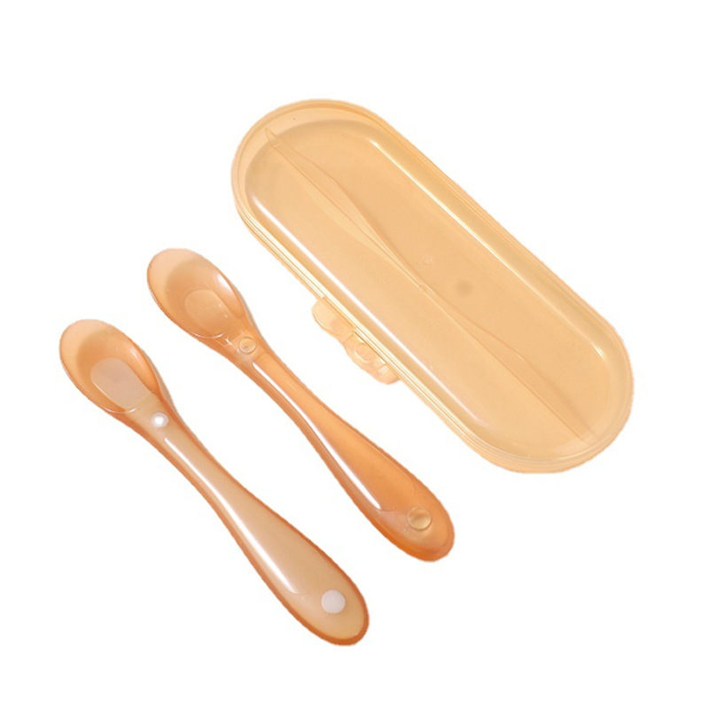 (New) newborn soft head licking spoon baby food spoon set silicone spoon 2 Pack 30 70 degrees