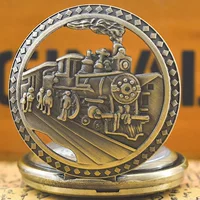 Внешняя торговля горячая распродажа паровых поездов с рисунком ручной кварцевые карманные часы новые полые ретро простые мужские женские карманные часы