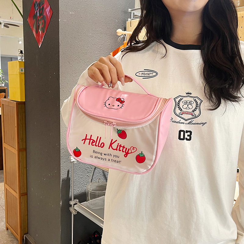 New High-Looking Cartoon Cosmetic Bag for Women, Large-Capacity Portable Travel High-Looking Double Zipper Pu Satchel Cosmetics Bag