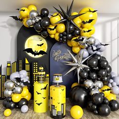 133 個ブラックイエローシルバーバルーンガーランドセットコウモリテーマバルーンコウモリテーマ誕生日パーティーの装飾