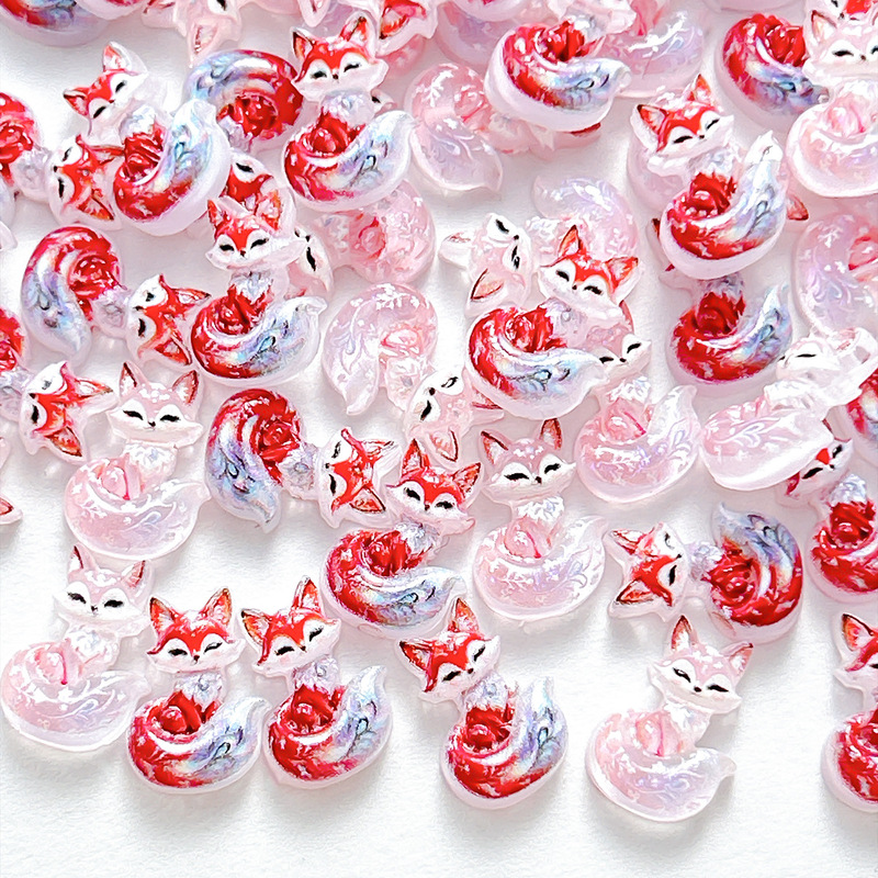 Chinese-style nine-tailed fox resin patch cartoon little fox DIY cream glue accessories nail art decorations handmade accessories Chinese-style nine-tailed fox resin patch cartoon little fox DIY cream glue accessories nail art decorations handmade accessories