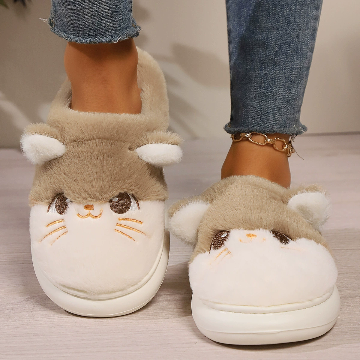 Пятно милый котенок хлопчатобумажные тапочки для девочек в помещении