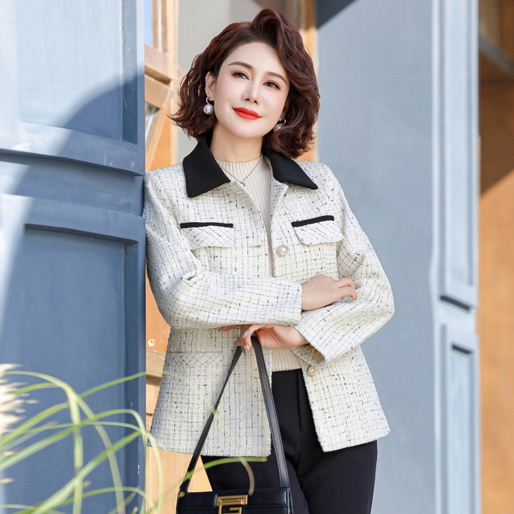 中老年女装春秋洋气短款休闲夹克上衣中年妈妈秋装气质小香风外套|undefined