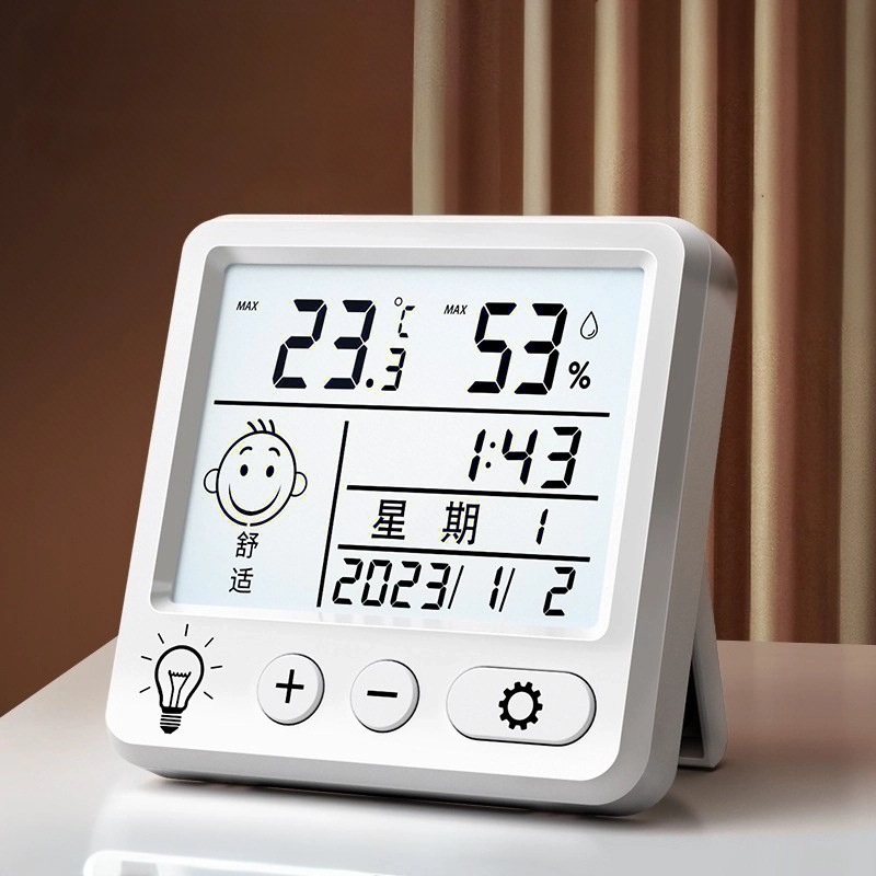 Temperatura y humedad electrónica doméstica de alta precisión pared interior infante temperatura de la habitación mostrando temperatura y humedad medidor de monitoreo reloj de alarma