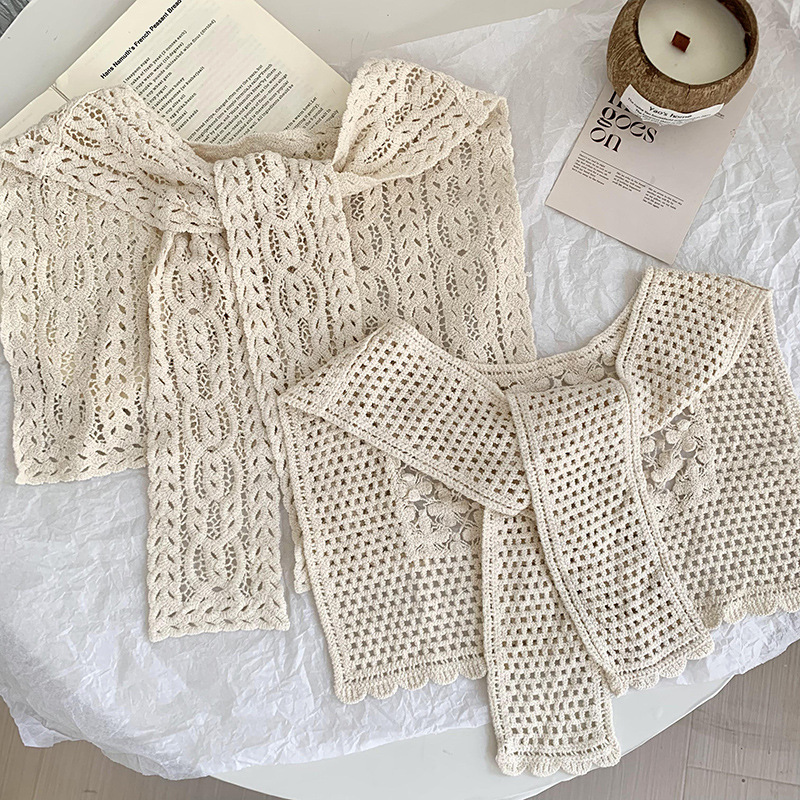 Chal de punto de alta sensación 2025 nueva decoración hueco delgada con falda camisa de hombro chal al por mayor