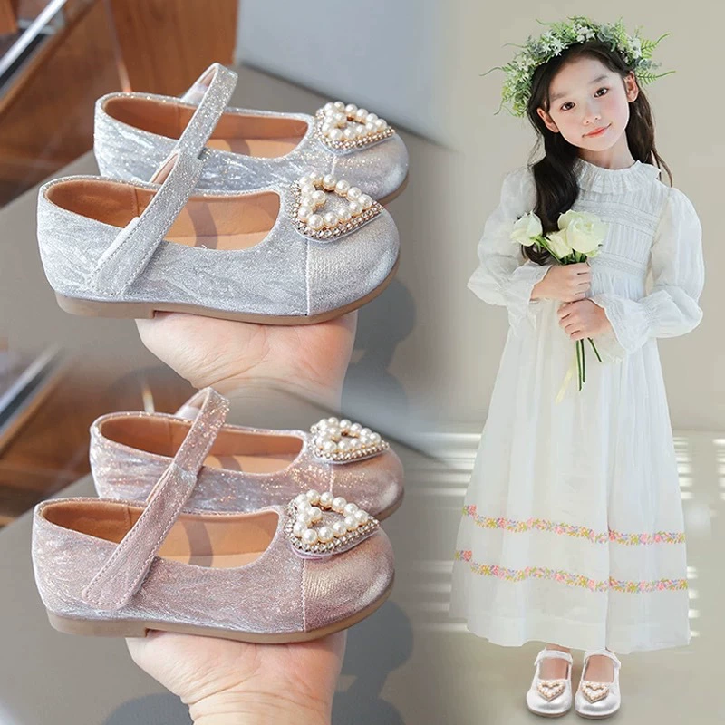 Принцесские туфли для девочек настоящие мягкие кожаные туфли для девочек 2025 новые детские туфли для девочек блестящие хрустальные туфли с платьями