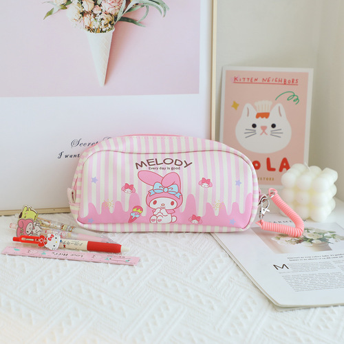 Cartoon PU large-capacity retractable portable student pen bag double-layer compartment travel storage cosmetic bag storage bag