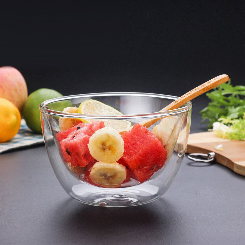 Doble capa de vidrio de borosilicato tazón transparente cocina desayuno tazón de leche aislado transparente ensalada tazón de fideos instantáneos