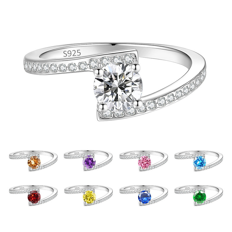 Trendy Online Hot-Selling S925 Sterling Silver Colorful Moissanite Four-Claw Ring, Fashionable and Simple Versatile Style, Factory Custom Wholesale