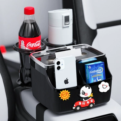 Dispenser, Multifunctional Foldable Cup Holder, Car tissue box/set - safe-travels-black-base-dual-cup-holder-7th-generation-upgrade
