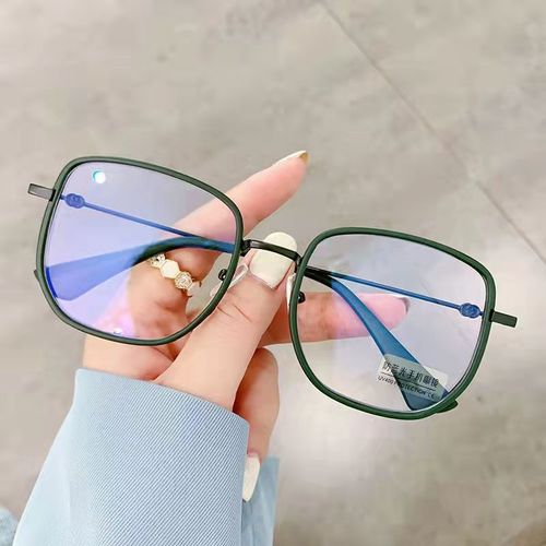 Women's Blue Light Blocking Glasses, Adjustable Degree Student Retro Korean Plain Frame, Matte Red Note Mirror