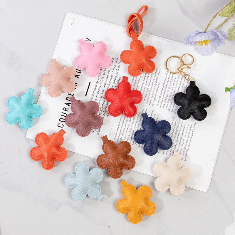 Cross-Border European and American New Flower Leather Bag Pendant DIY Accessories Cute Car Pendant Keychain Jewelry Ready Stock