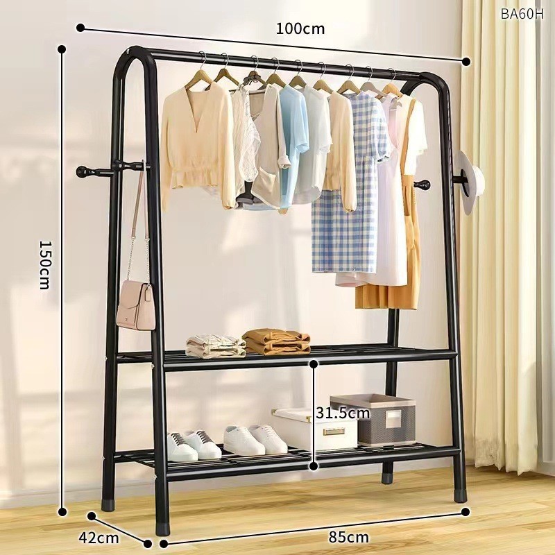 100CM 두께의 블랙 폴 더블 메쉬 수납 + 옷걸이