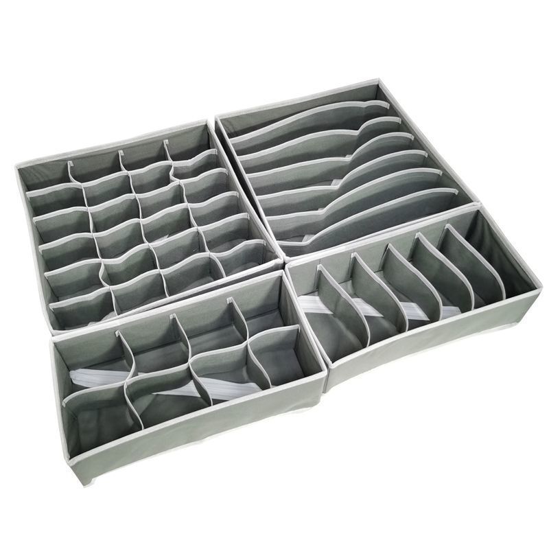 ベージュグレー千鳥格子下着収納ボックス4点セットチェック柄下着靴下ブラジャー衣類収納ボックス生地|undefined