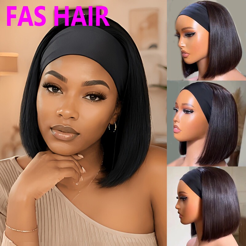 Human Hair Real Hair Glue-Free Bone Straight Band Bob Wig Headband Wig African Human Hair Real Hair Glue-Free Bone Straight Band Bob Wig Headband Wig African