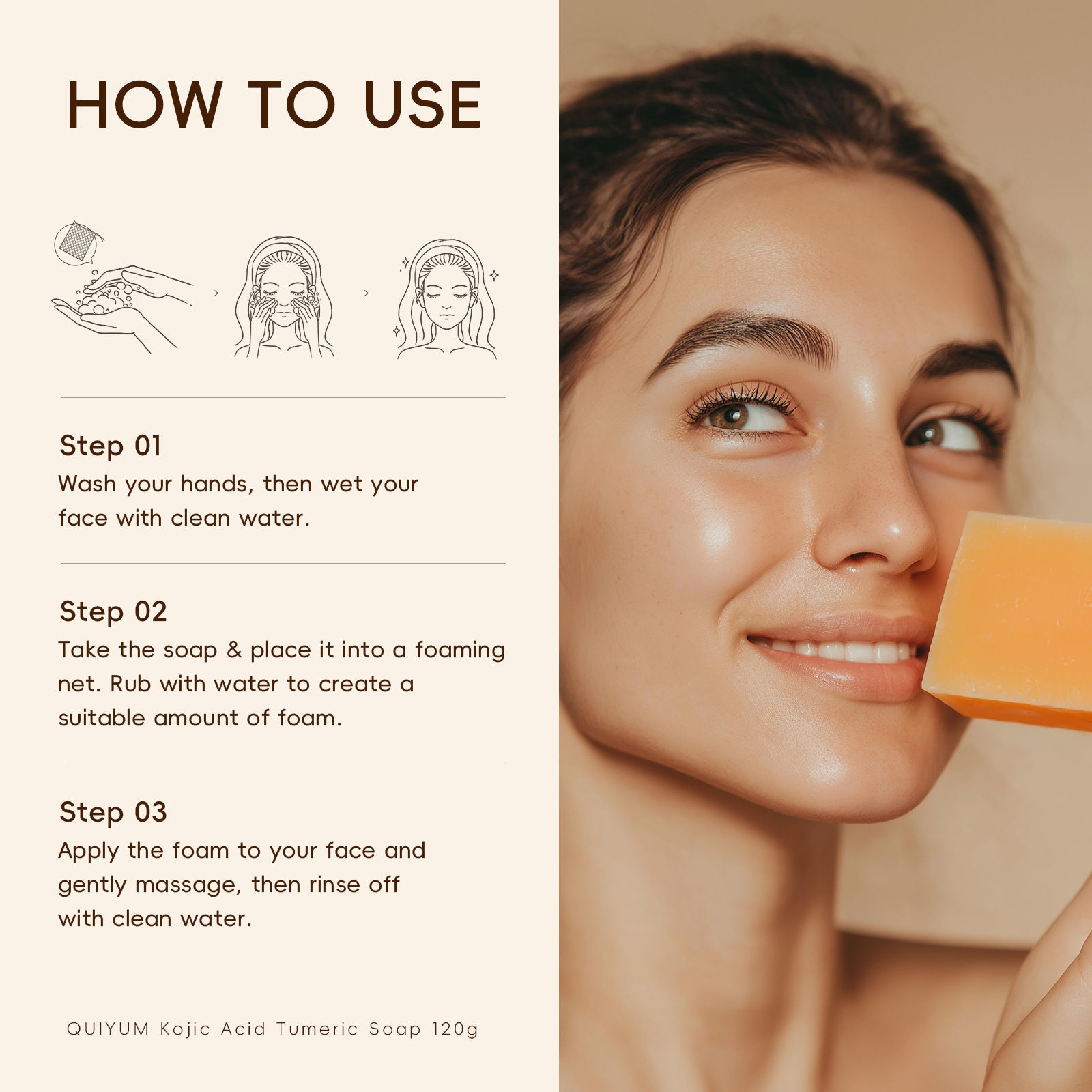 Cross-border full English version QUIYUM Curcumic acid Cleaning Handmade Soap 120g Soap Essential oil soap manufacturer wholesale undefined