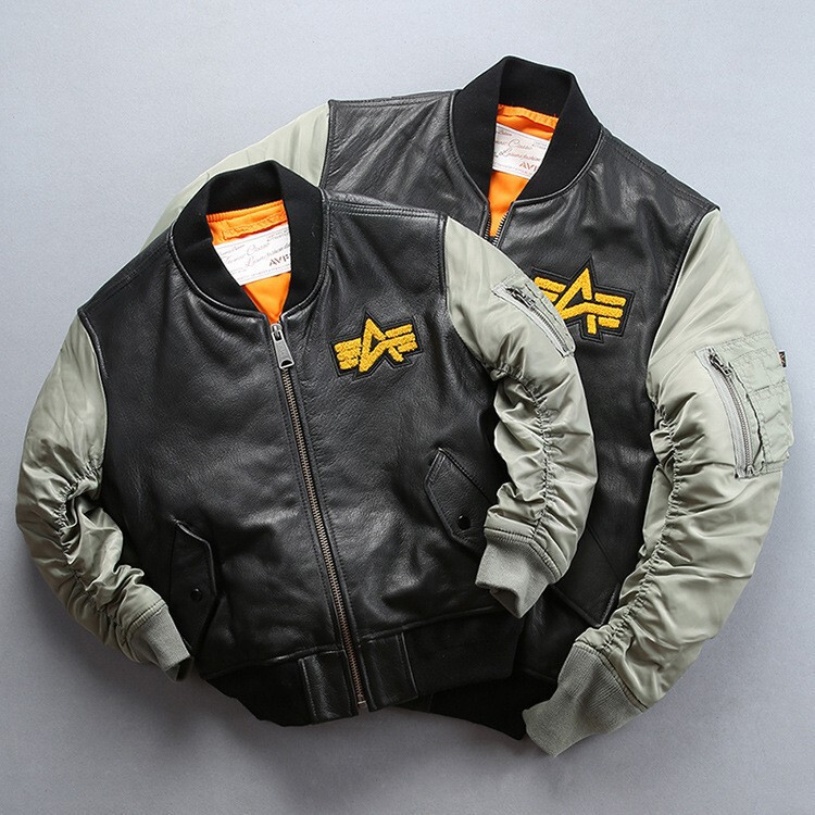 U.s. Air Force MA1 Pilot Leather Jacket Men's Goatskin Genuine Leather Jacket Quilted Baseball Uniform Spring & Fall Jacket Trendy