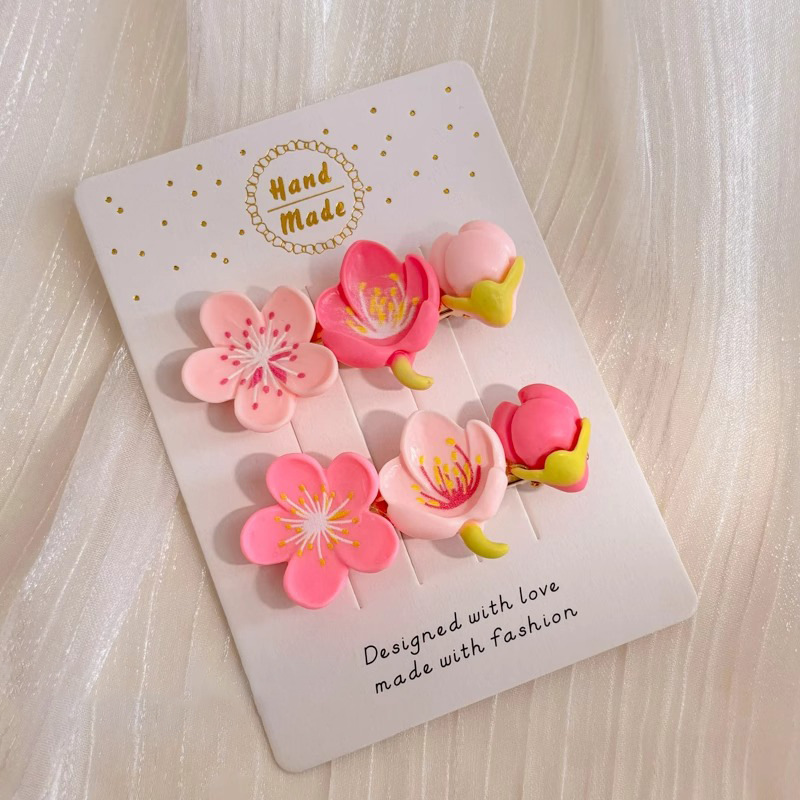 Horquilla de flor rosa para niños, flequillo de cabello roto en el costado de la frente de las niñas, tocado de clip de pico de pato lindo para niña