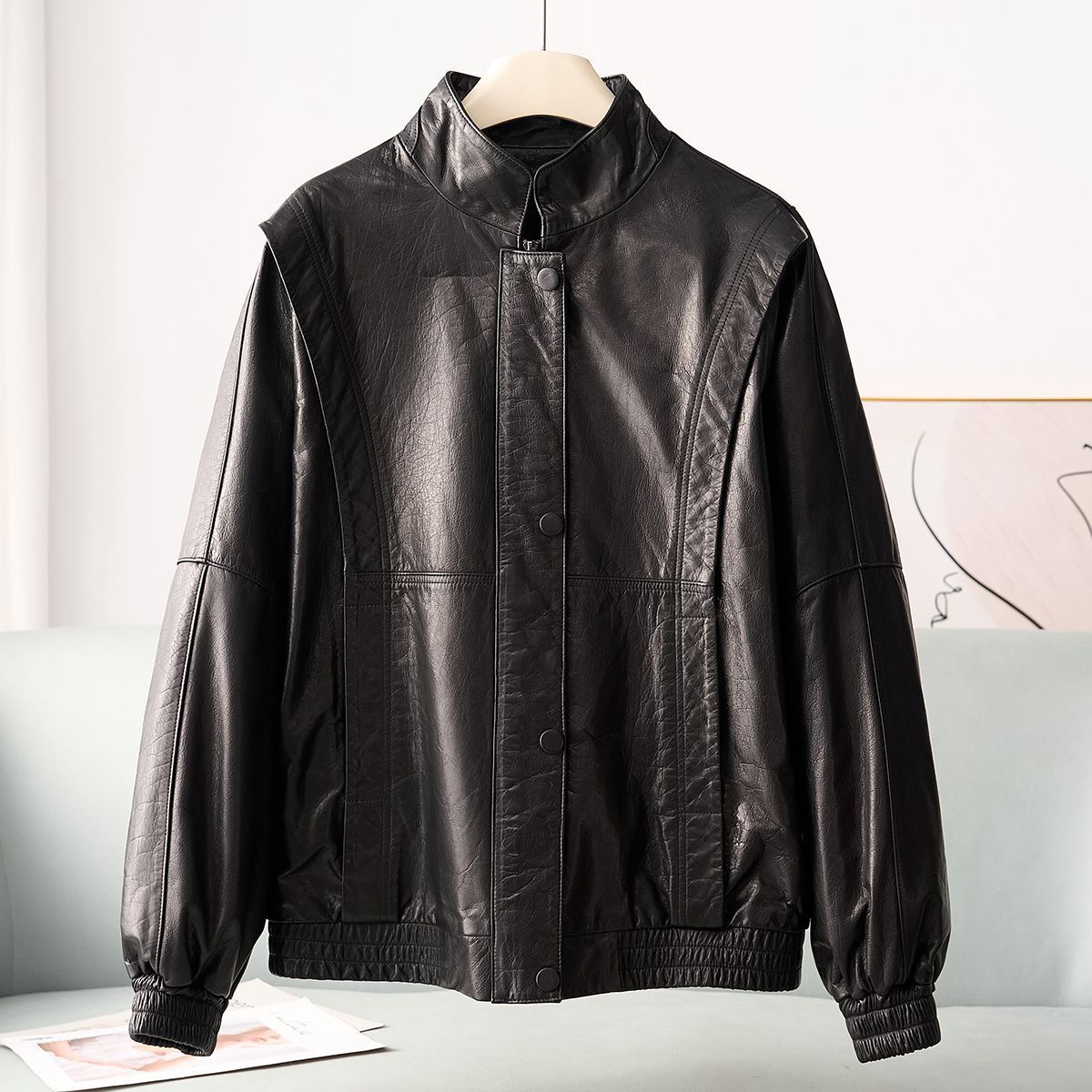 Small Quantity of Clothing Haining Autum Genuine Leather Women's Leather Jacket 2025 New Fashion Motorcycle Style Stand Collar Single Leather Jacket