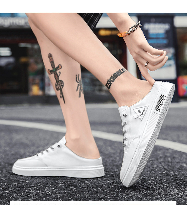Dép nửa gót không gót nam vải canvas thoáng khí, quai ngang buộc dây, gót thấp 1–3 cm — lạc đà trắng, màu be, màu xám trắng, màu đen chi tiết 17