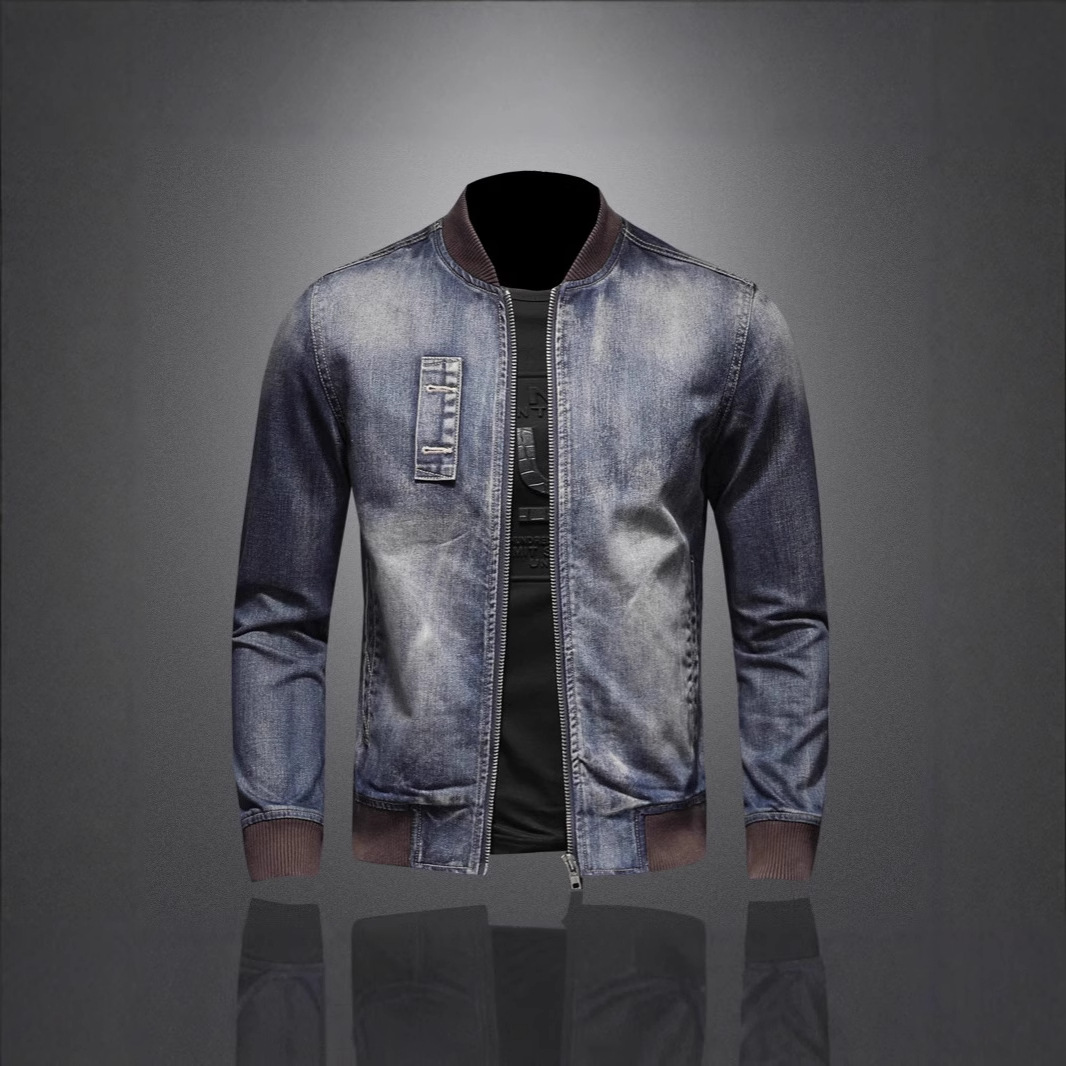 High-End Retro Stand Collar Trendy Brand Spring Autumn New European And American Motorcycle Jacket Men's Stylish Denim_voghion.com