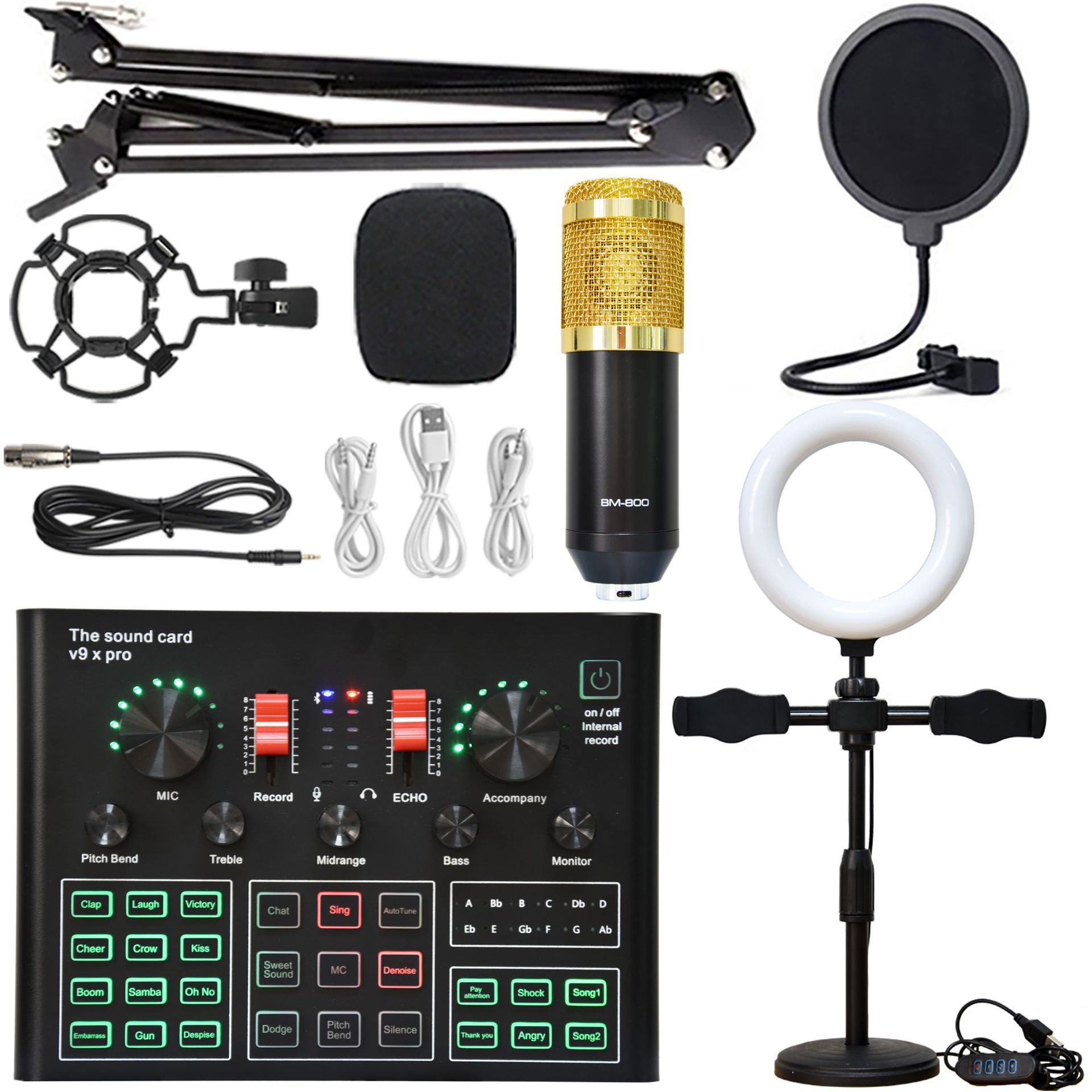 Cross-border foreign trade English version sound card set condenser microphone live broadcast equipment external sound card singing K song live broadcast