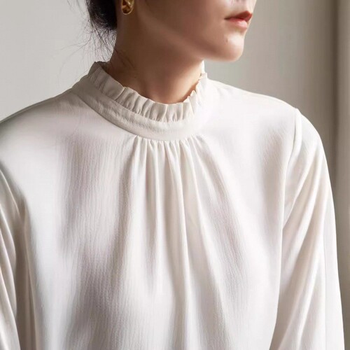 French Elegant Early Autumn Commuter Fungus Edge Folded Long Sleeve Shirt Women White Inner Chiffon Shirt Top