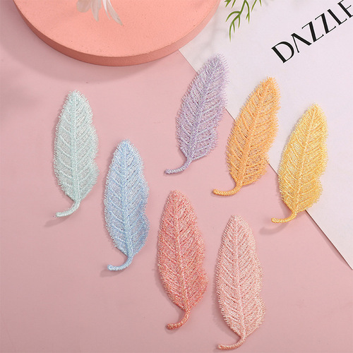 Simple and versatile knitted leaf embroidery colorful feathers handmade DIY clothing cloth stickers hairpins accessories accessories wholesale