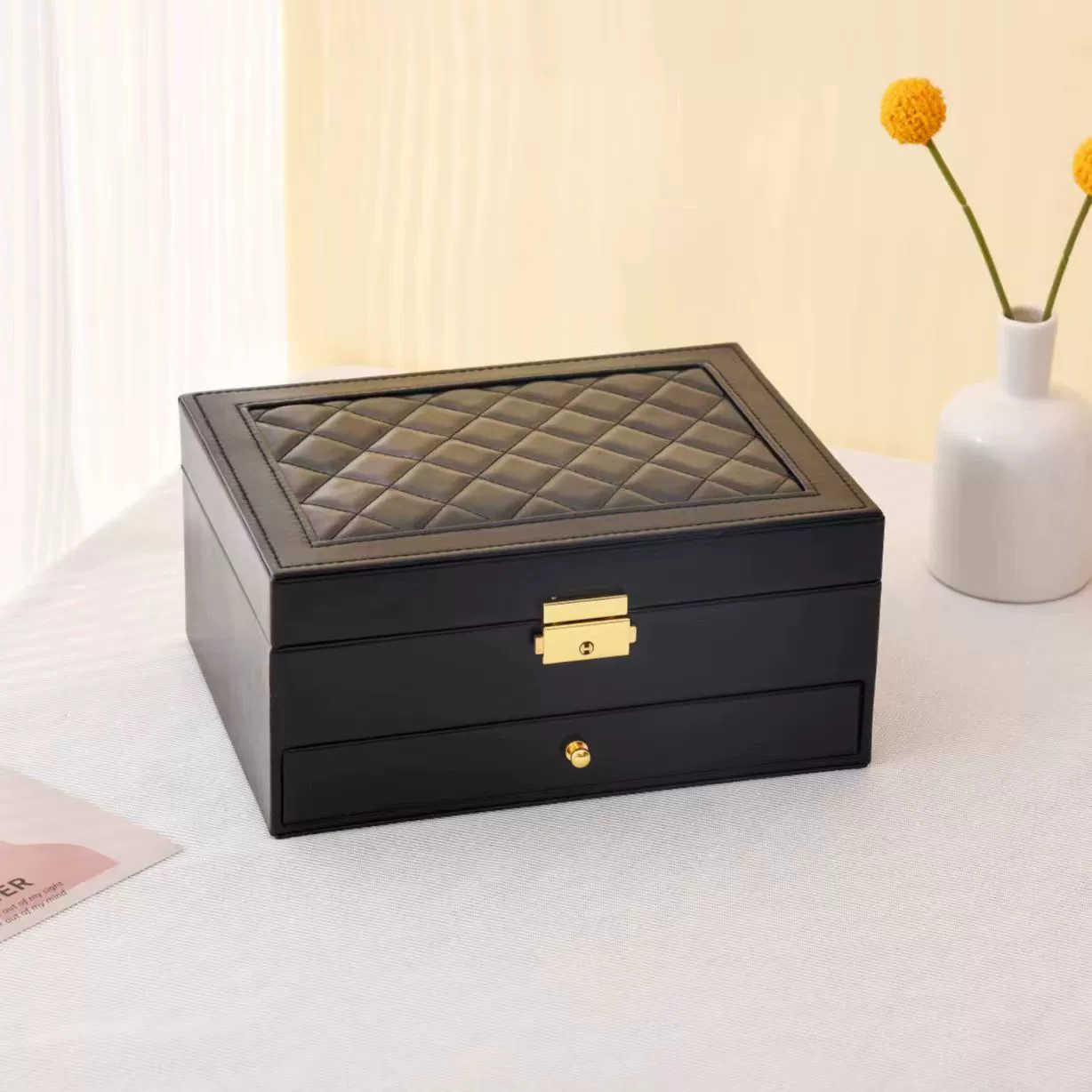 Polyurethane Jewelry Storage Box, Multi-Layer Large Capacity Organizer for Rings & Necklaces