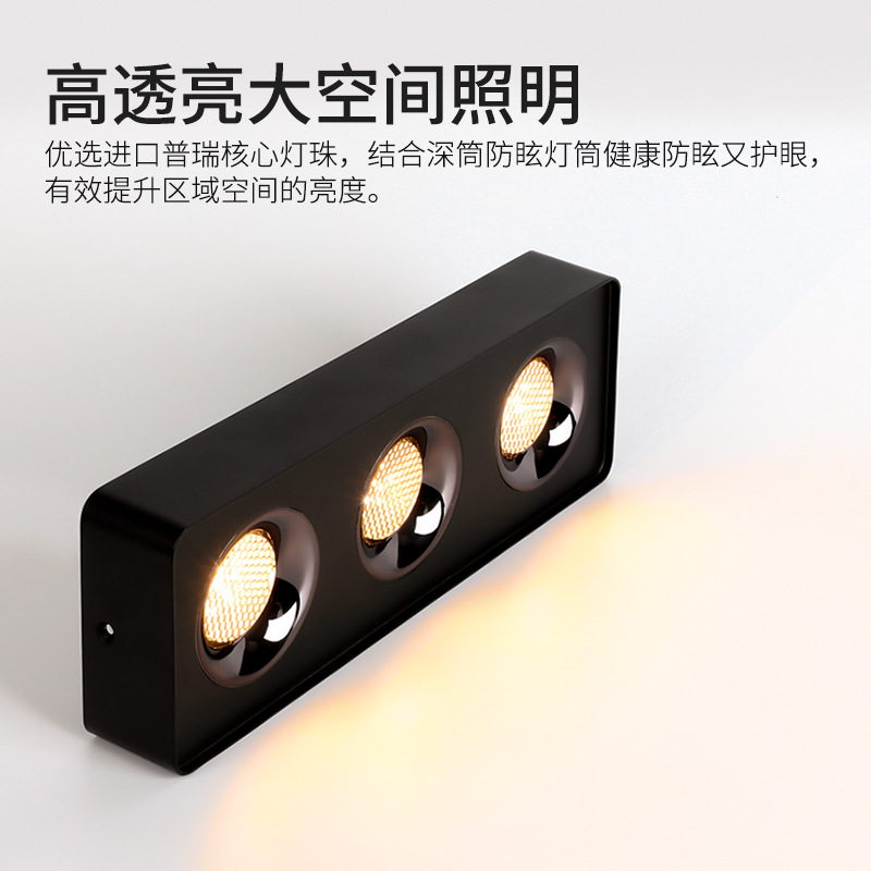 LED surface-mounted bile lamp ultra-thin anti-glare four-head spotlight living room no main light grille light square double-head bean bile lamp