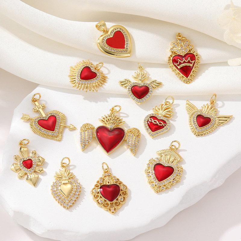 DIY Jewelry Accessories Classification 1 Piece Quantity Copper Material 1 Piece Copper Heart Shape Wings Pendant