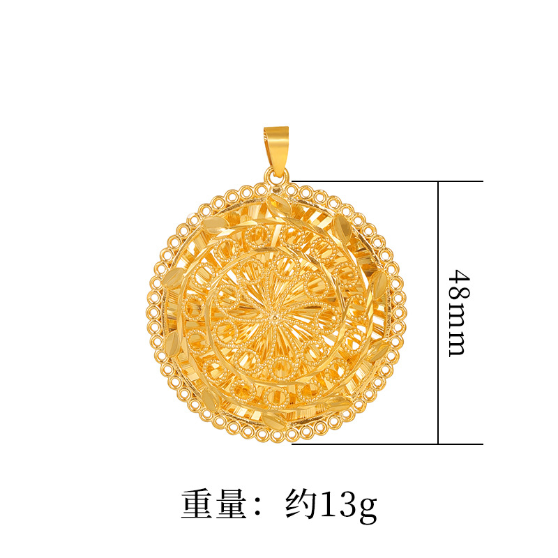 Aleación de cobre redondo hombres y mujeres flor hueco vintage colgante imitación oro etiqueta temperamento estilo antiguo arena oro joyería colgante