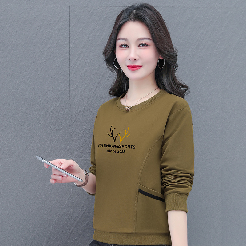 黑色卫衣女春秋2025新款女士时尚宽松圆领外套中年妈妈春装上衣|undefined