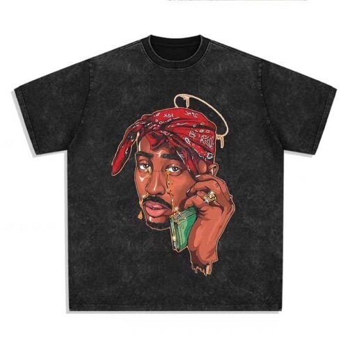 Cross-border eBay retro hip-hop printed short-sleeve washed short-sleeve loose round neck T-shirt for men, Amazon foreign trade wholesale